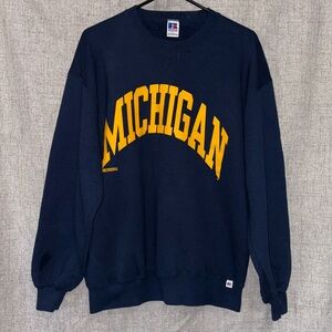 Vintage Russell Athletic Michigan Crewneck Sweater Navy Blue
